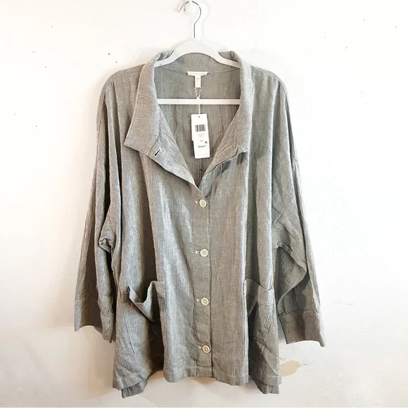 Eileen Fisher Jacket Black & White Stripe Ticking Stripe Jacket Sz 3X NWT Button - Picture 3 of 13